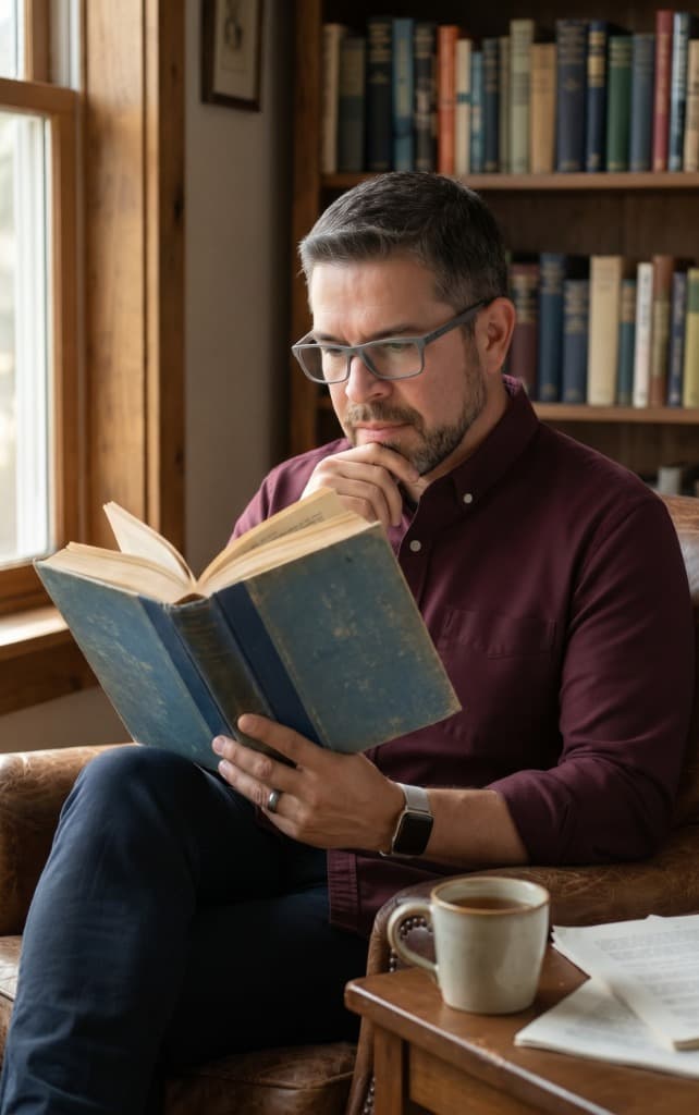 Carlos Ramos en su espacio de lectura y biblioteca